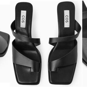 COS Black Leather Square-Toe Slip-On Mules